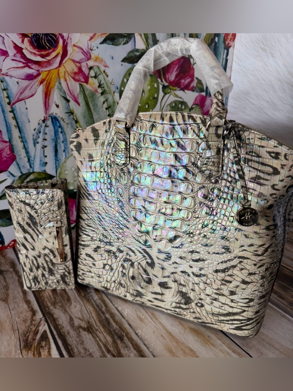 Last 1 NWT BRAHMIN LARGE DUXBURY OBSESSION Animal Print & Wallet Leopard Cheetah - Picture 16 of 16